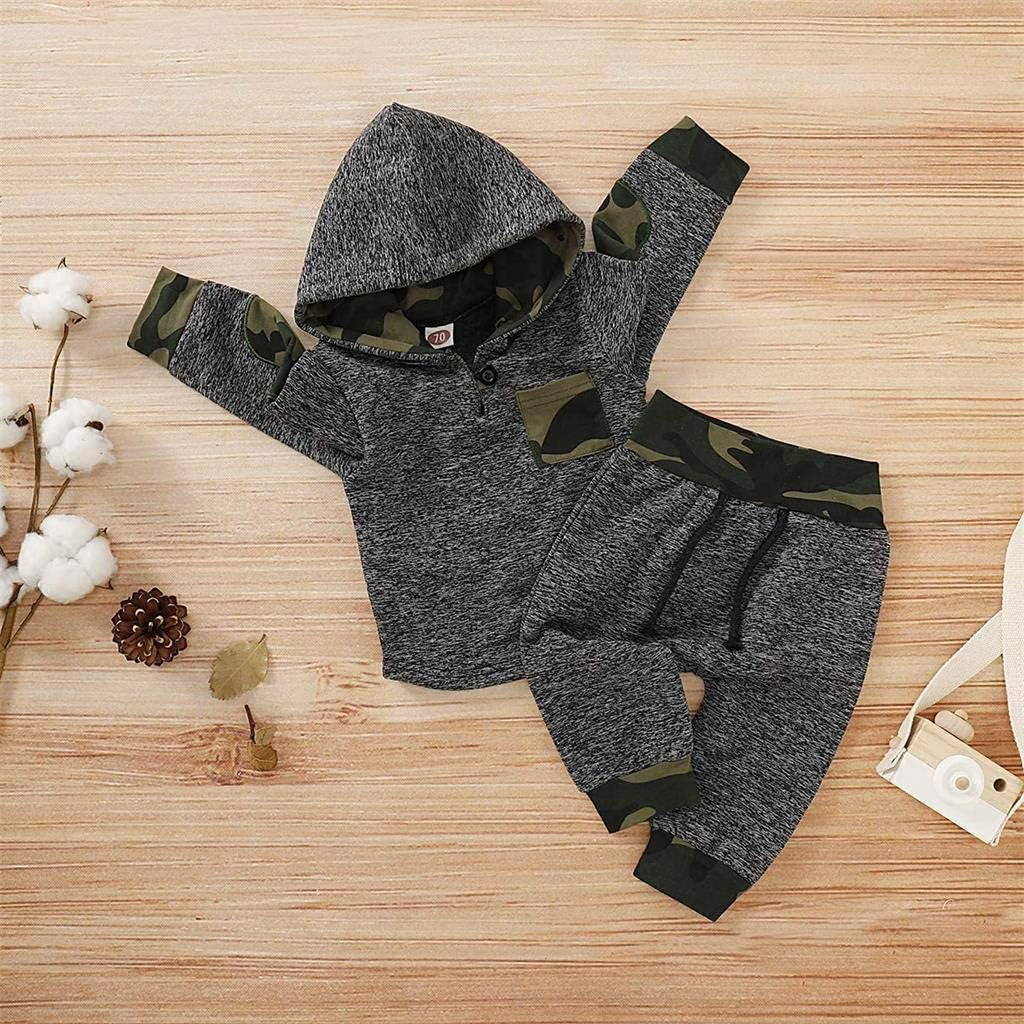 Toddler Baby Boy Fall Winter Clothes Plaid Long Sleeve Hoodie Sweatshirt Pants Set 2Pcs Infant Christmas Outfits 0-3T