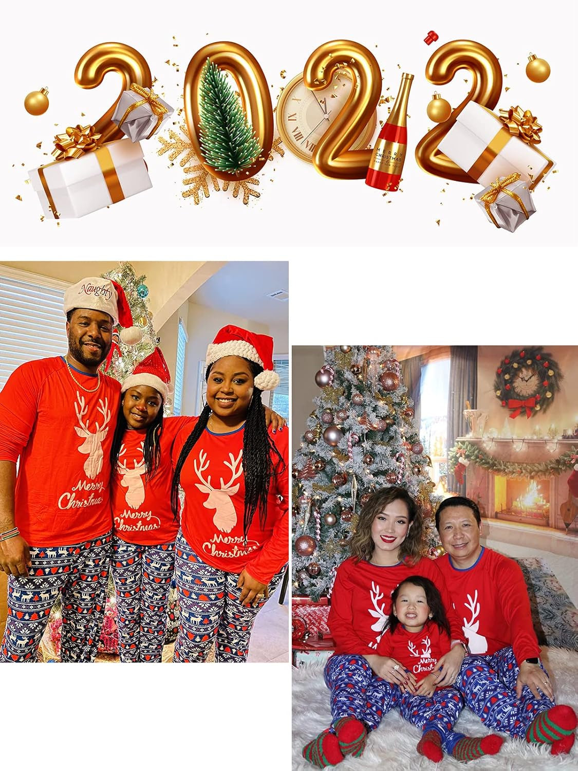 with Christmas Socks Family Christmas Pajamas Matching Sets Xmas Pjs for Women Adult Men,Reindeer Kid 90(4T)