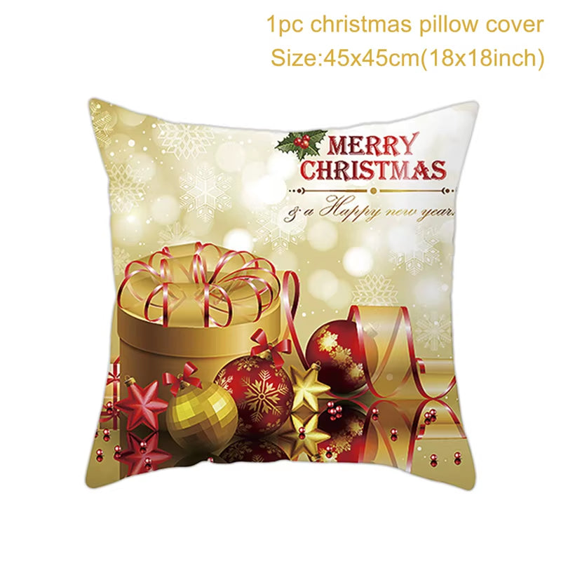 Merry Christmas Cushion Cover Ornaments Christmas Decoration for Home Cristmas Decor Noel Navidad New Year Gift 2023 Xmas Natal