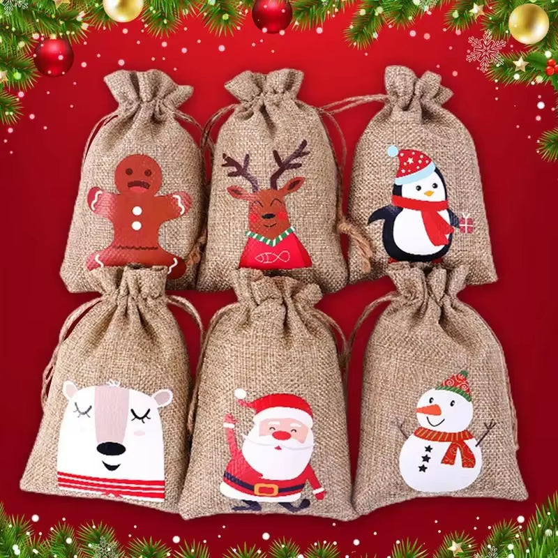 24Pcs DIY Christmas Advent Calendar Gift Bags Merry Christmas Decor for Paper Clips Stickers Cristmas Ornament Xmas Navidad