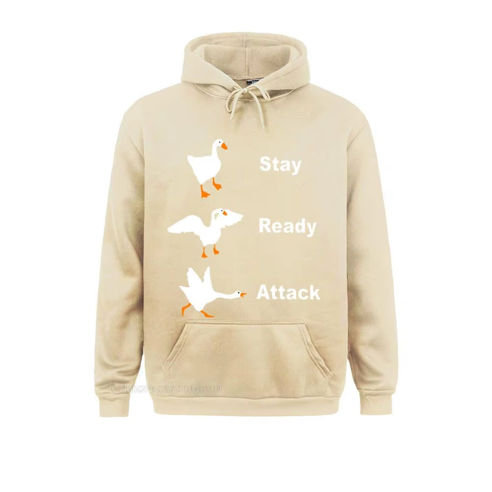 Stay Ready Attack Goose Men Men'S Funny Harajuku Men Untitled Goose Game Pullover Hoodie Camisas Happy New Year Clothing Shirt