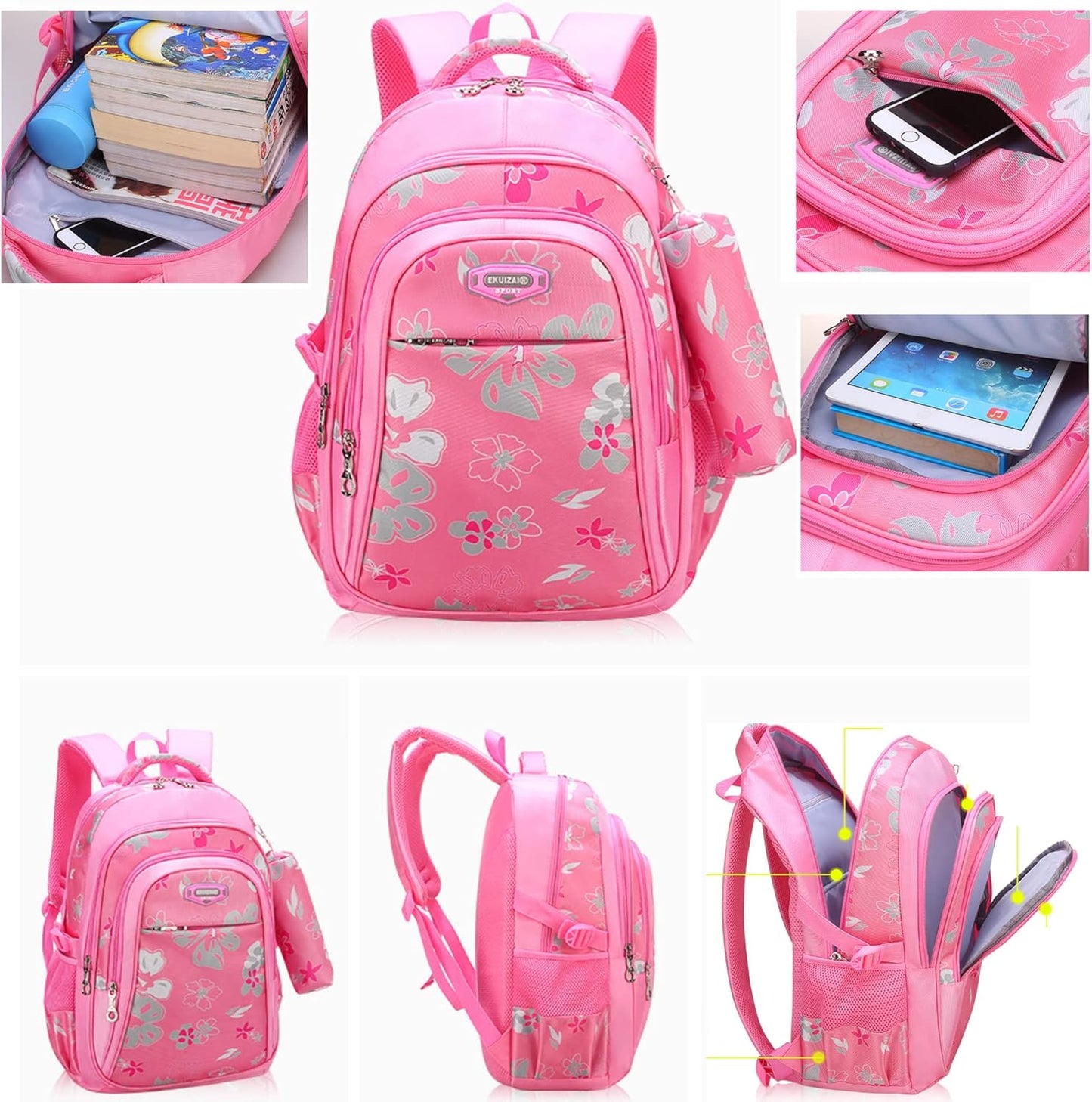 Kids Backpack for Girls with Pencil Case Trendy Backpack for School Water Repellent | Backpacks for Elementary or Kindergarten | Pink Bag 16" School Bag