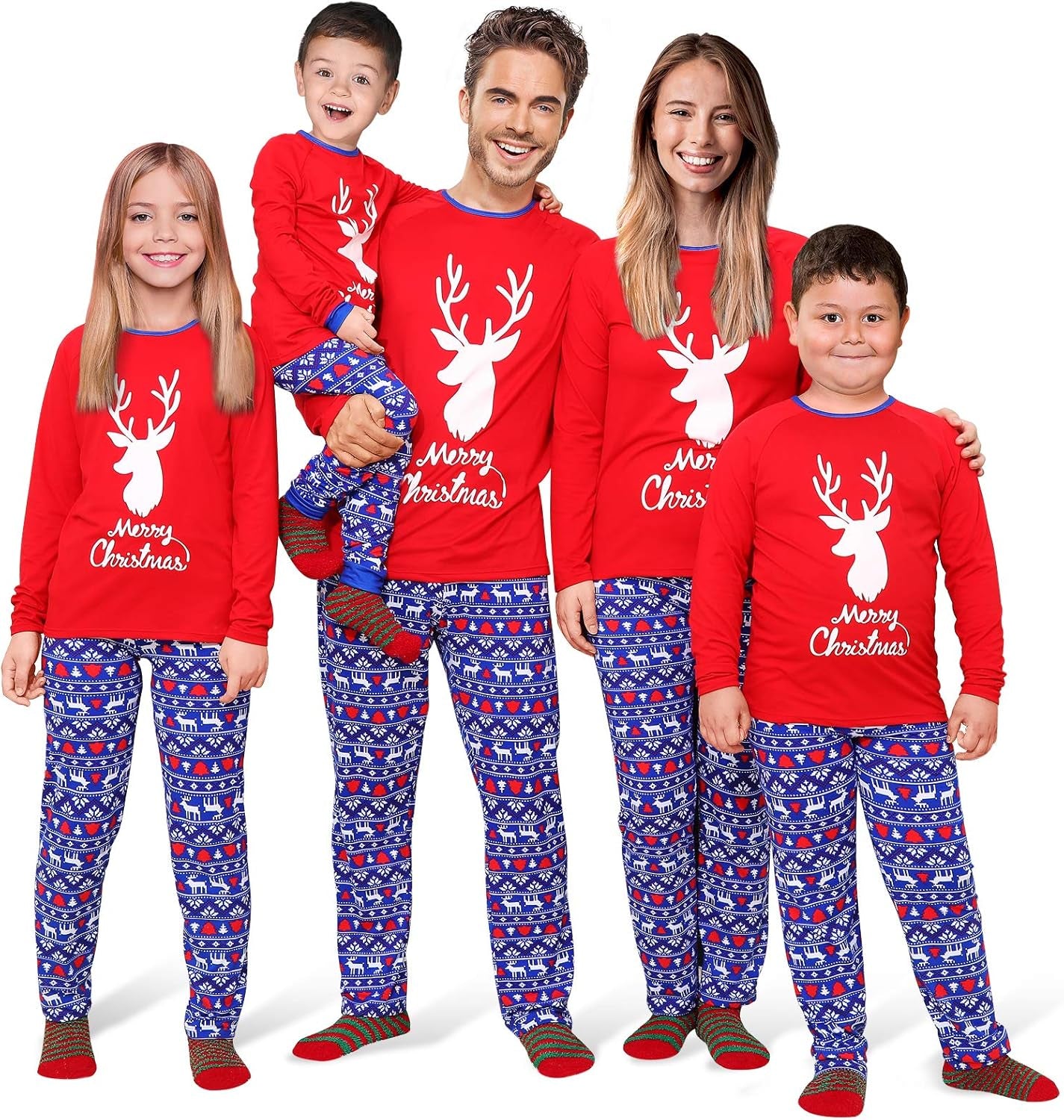 with Christmas Socks Family Christmas Pajamas Matching Sets Xmas Pjs for Women Adult Men,Reindeer Kid 90(4T)