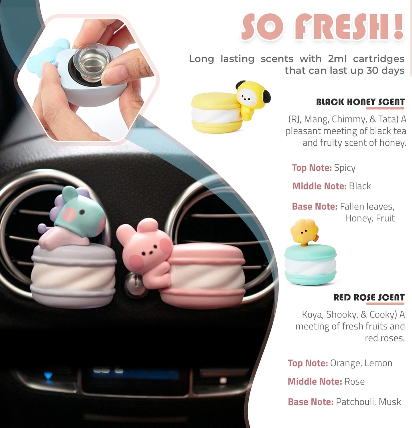 BTS Inspired Characters Car Air Fresheners, All Seven Characters with Their Own Cute Design, Cute and Compact Car Freshners (RJ)