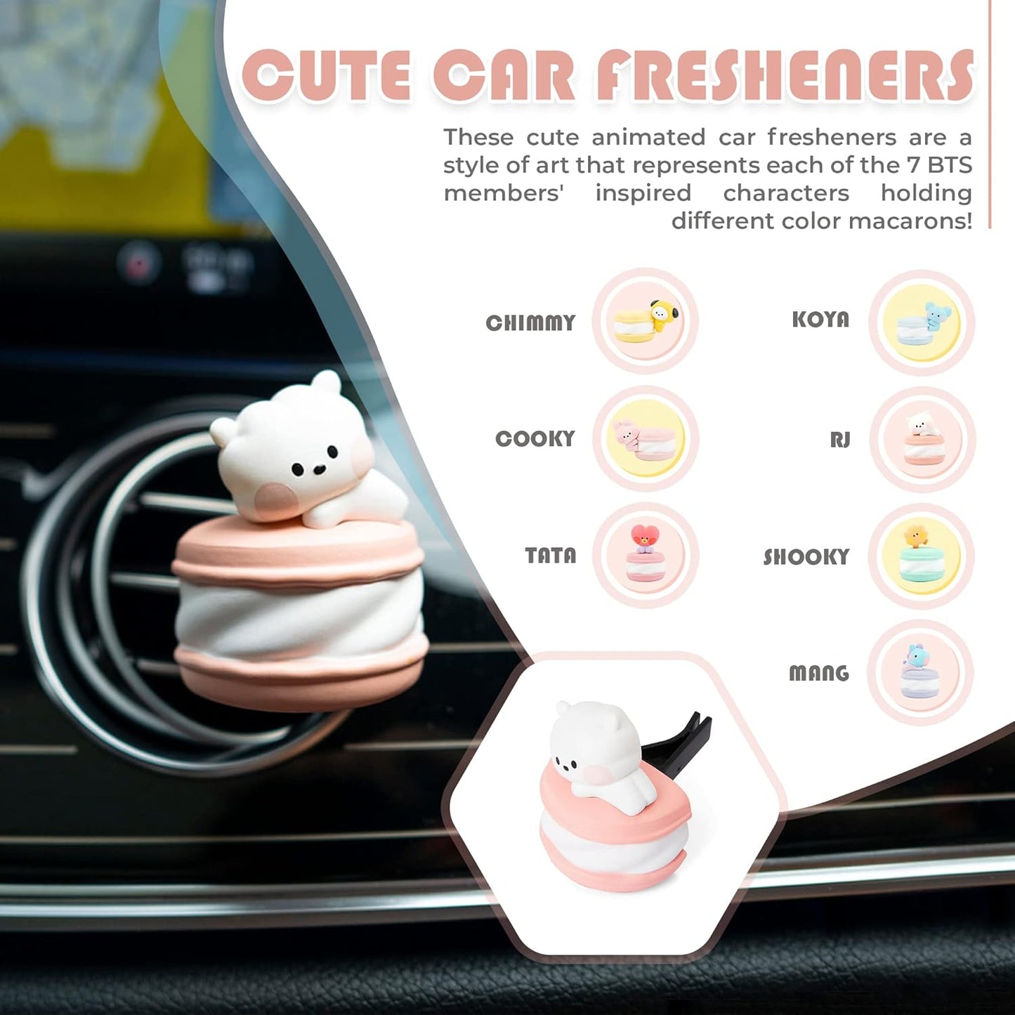 BTS Inspired Characters Car Air Fresheners, All Seven Characters with Their Own Cute Design, Cute and Compact Car Freshners (RJ)