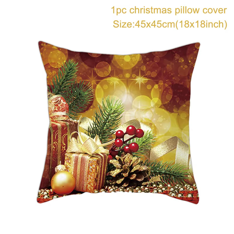 Merry Christmas Cushion Cover Ornaments Christmas Decoration for Home Cristmas Decor Noel Navidad New Year Gift 2023 Xmas Natal