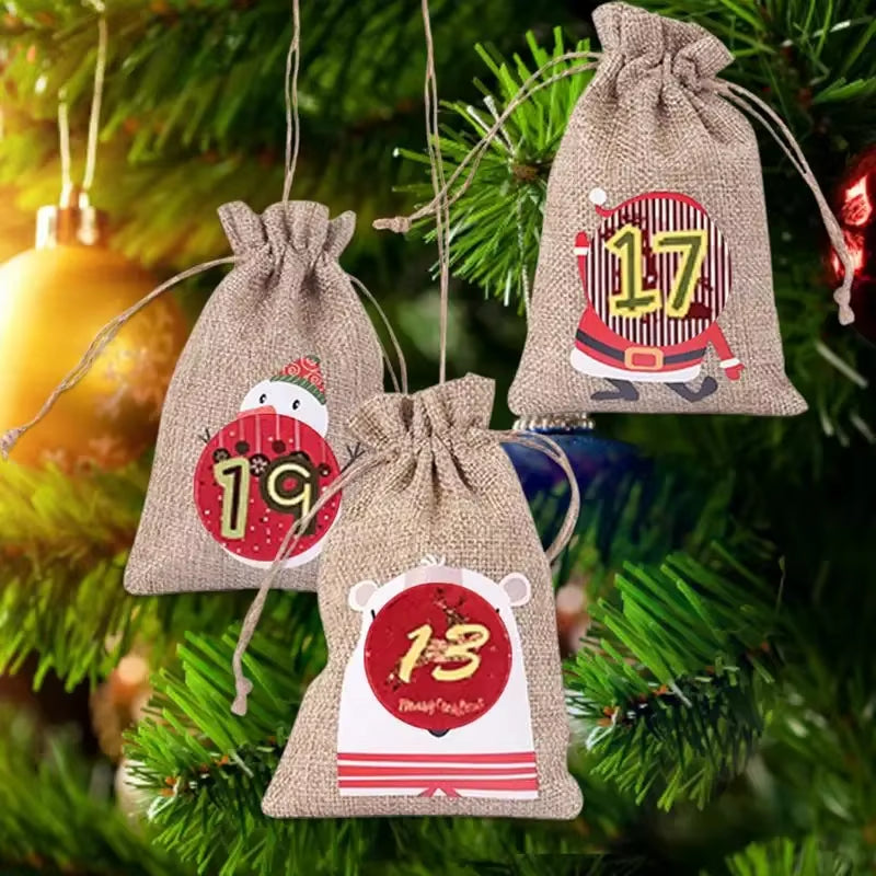 24Pcs DIY Christmas Advent Calendar Gift Bags Merry Christmas Decor for Paper Clips Stickers Cristmas Ornament Xmas Navidad
