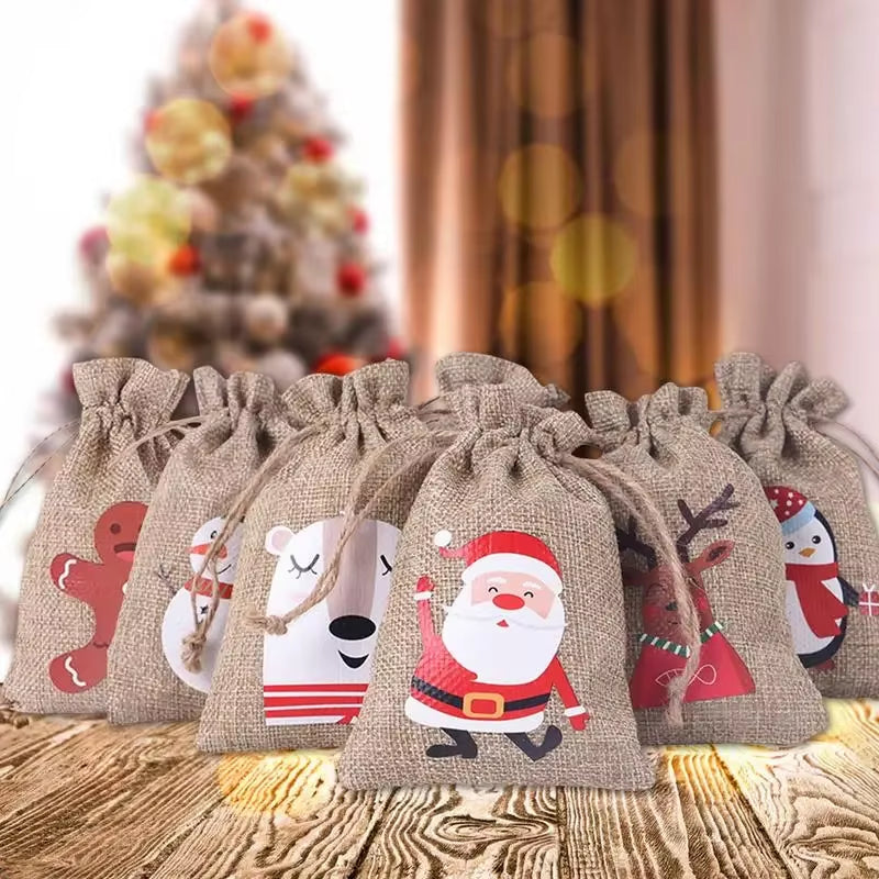 24Pcs DIY Christmas Advent Calendar Gift Bags Merry Christmas Decor for Paper Clips Stickers Cristmas Ornament Xmas Navidad