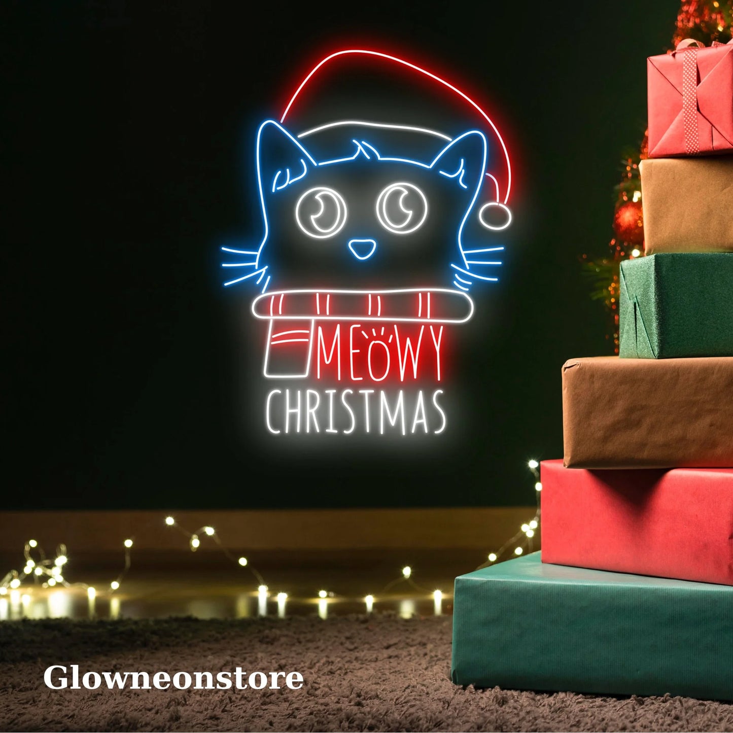 Cat Meowy Christmas Neon Sign, Cat Christmas Led Light, Christmas Neon, Cat Christmas Sign
