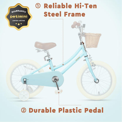 Girls Bike with Basket for 2-12 Years Old Kids, 12 14 16 18 20 Inch Bicycle with Bell Training Wheels, Multiple Colors