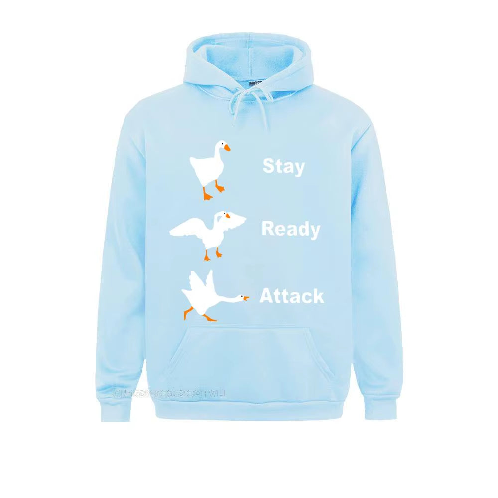 Stay Ready Attack Goose Men Men'S Funny Harajuku Men Untitled Goose Game Pullover Hoodie Camisas Happy New Year Clothing Shirt