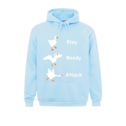 Stay Ready Attack Goose Men Men'S Funny Harajuku Men Untitled Goose Game Pullover Hoodie Camisas Happy New Year Clothing Shirt