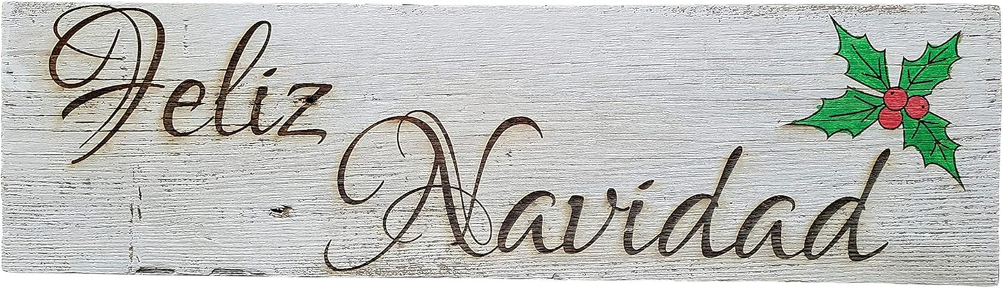 Feliz Navidad - Christmas Engraved Sign on Reclaimed Wood (Weathered, Feliz Navidad)