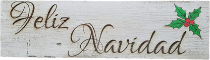 Feliz Navidad - Christmas Engraved Sign on Reclaimed Wood (Weathered, Feliz Navidad)