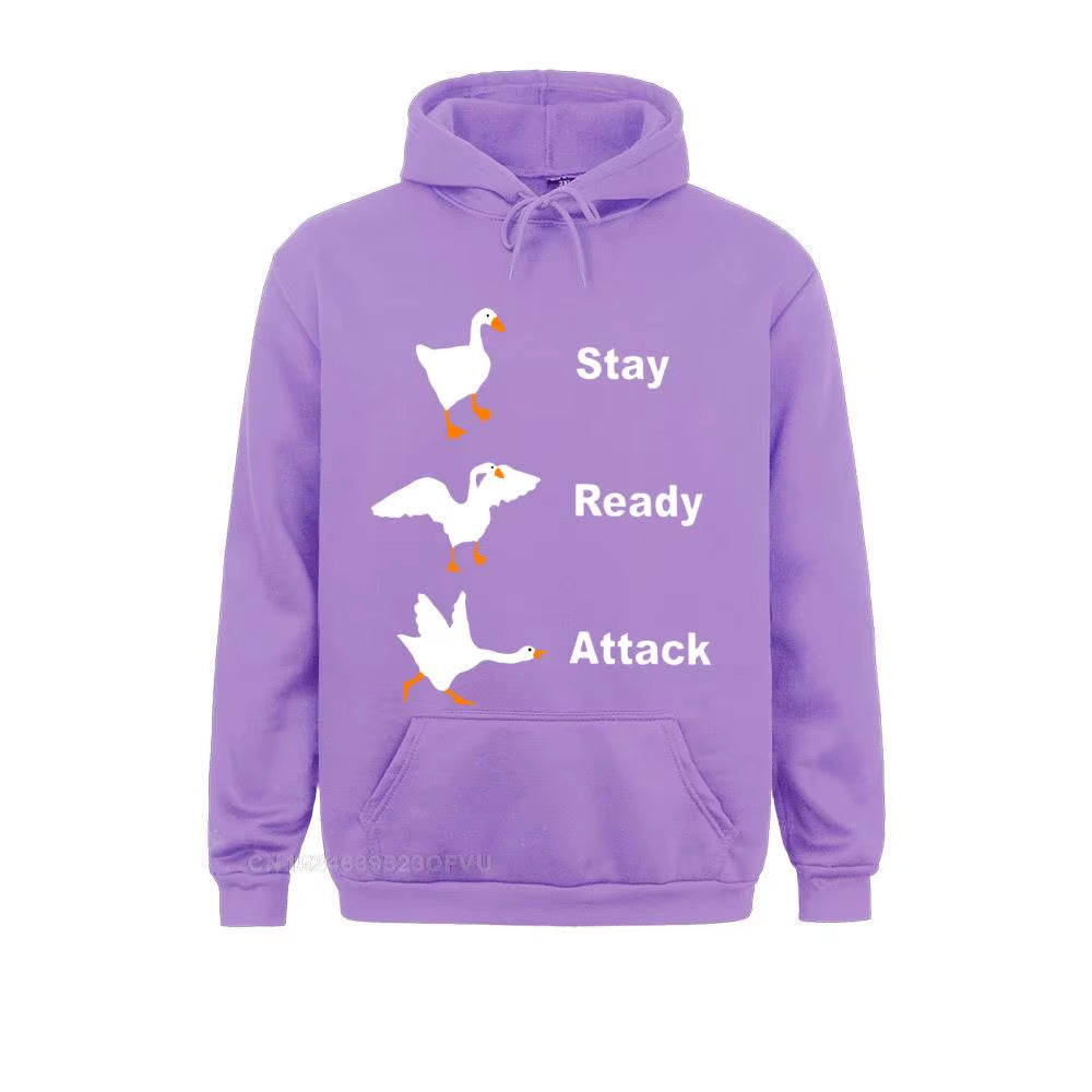 Stay Ready Attack Goose Men Men'S Funny Harajuku Men Untitled Goose Game Pullover Hoodie Camisas Happy New Year Clothing Shirt