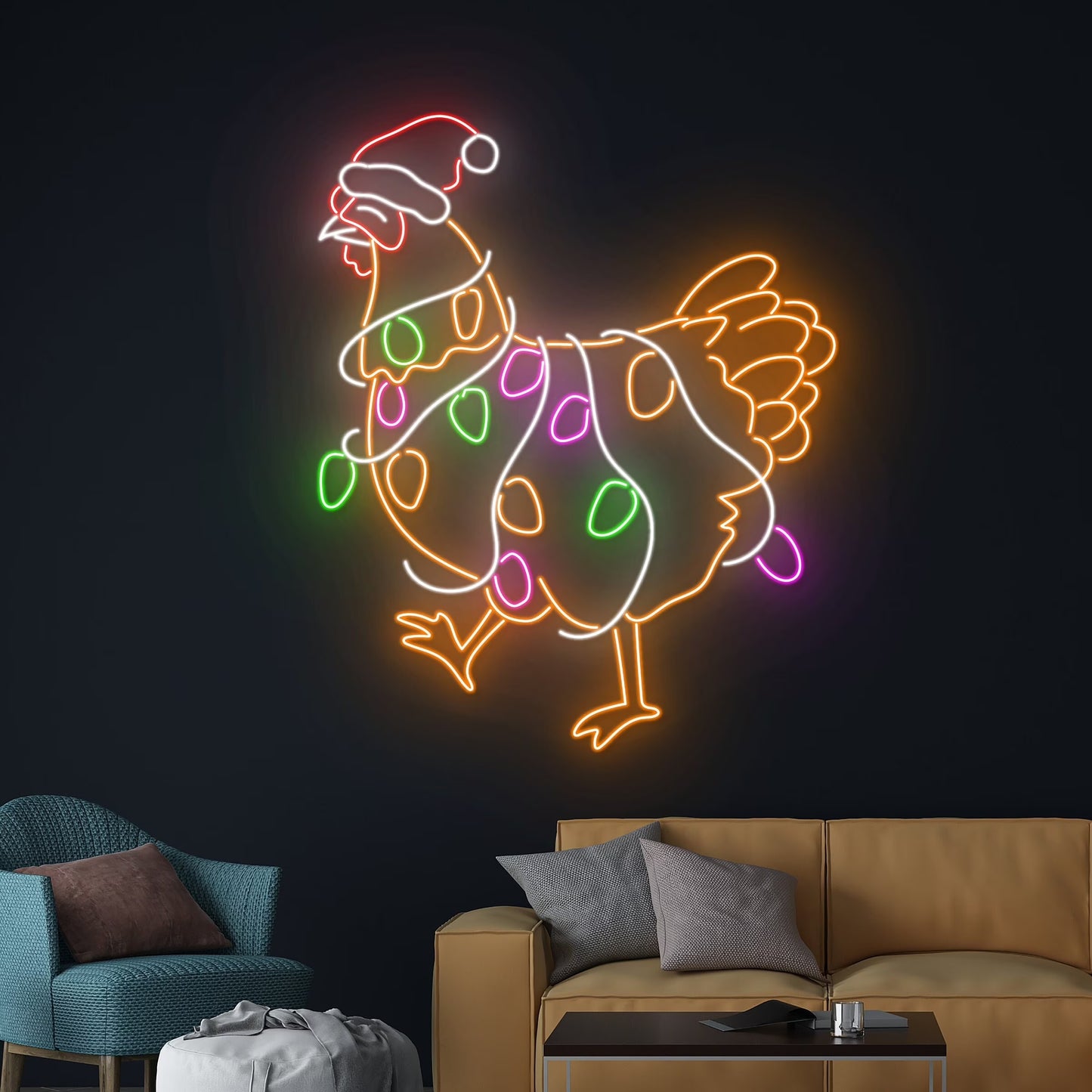 Christmas Chicken Neon Sign, Merry Christmas Rooster Led Sign, Merry Christmas