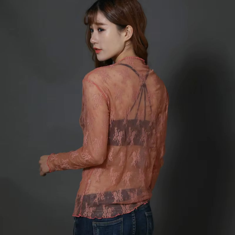 Women Sexy Harajuku Mesh Tops Net See through T Shirt Transparent Undershirt Star Base Top Camisas Femininas Clubwear