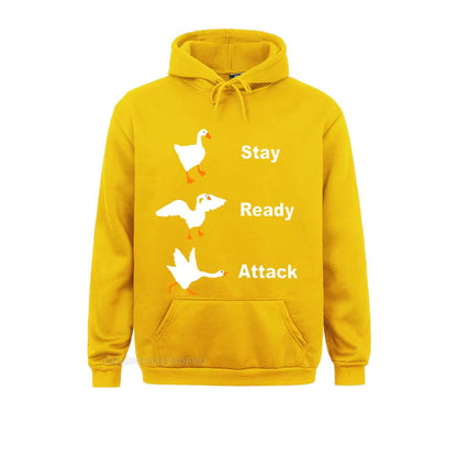 Stay Ready Attack Goose Men Men'S Funny Harajuku Men Untitled Goose Game Pullover Hoodie Camisas Happy New Year Clothing Shirt