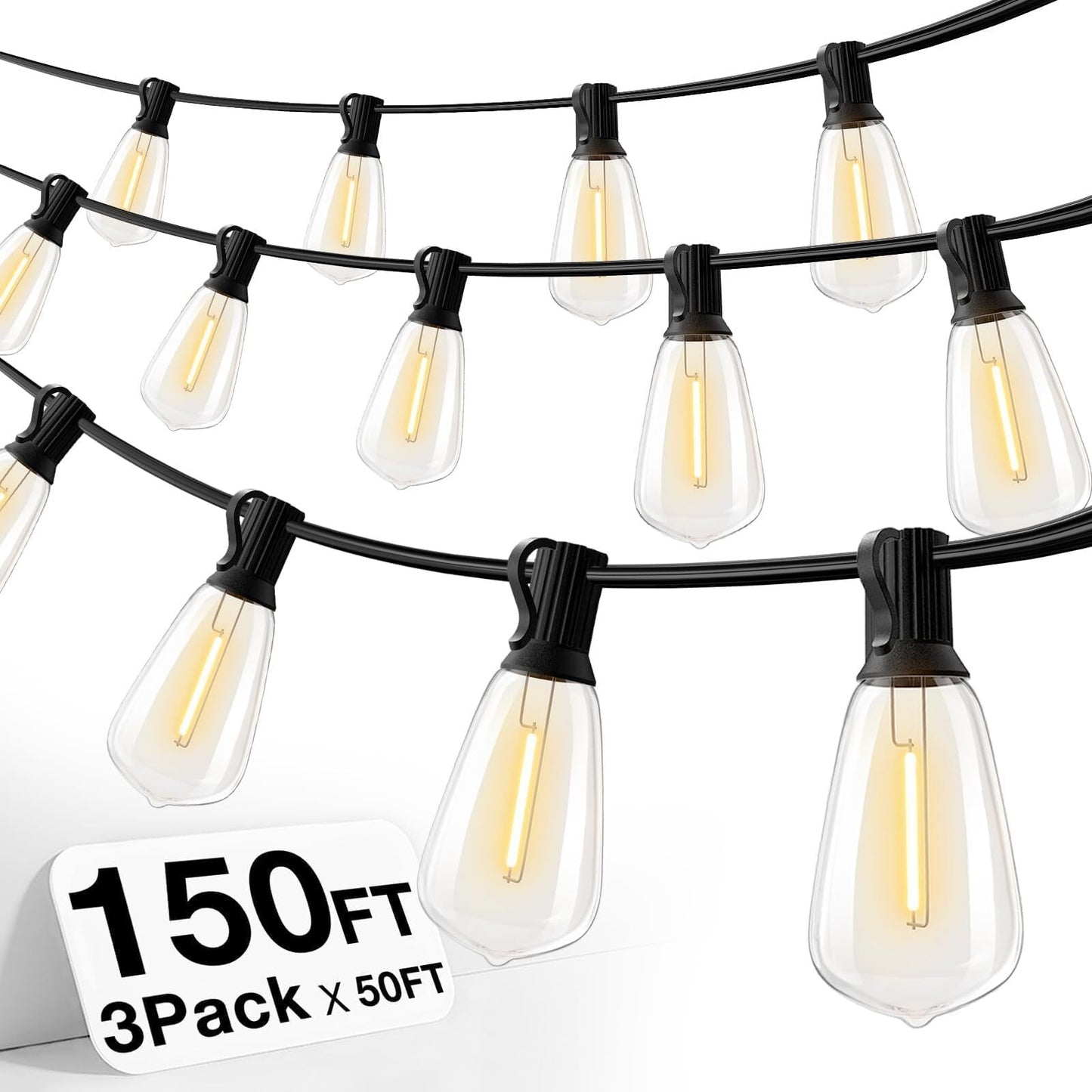 Luces De Cadena Para Exteriores De 150 Pies, Luces Impermeables Para Patio