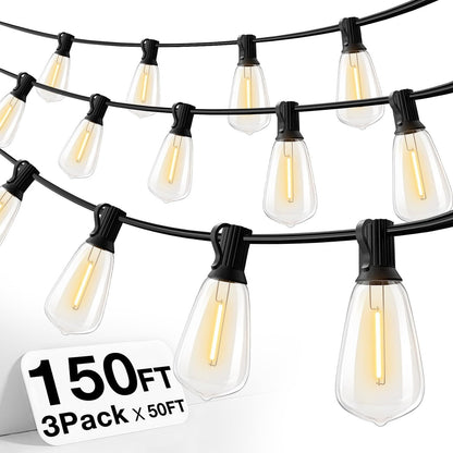 Luces De Cadena Para Exteriores De 150 Pies, Luces Impermeables Para Patio