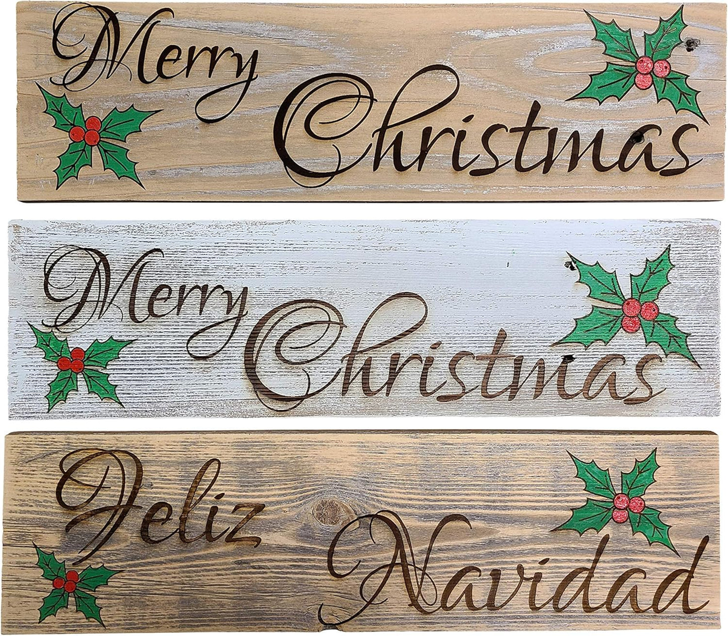Feliz Navidad - Christmas Engraved Sign on Reclaimed Wood (Weathered, Feliz Navidad)