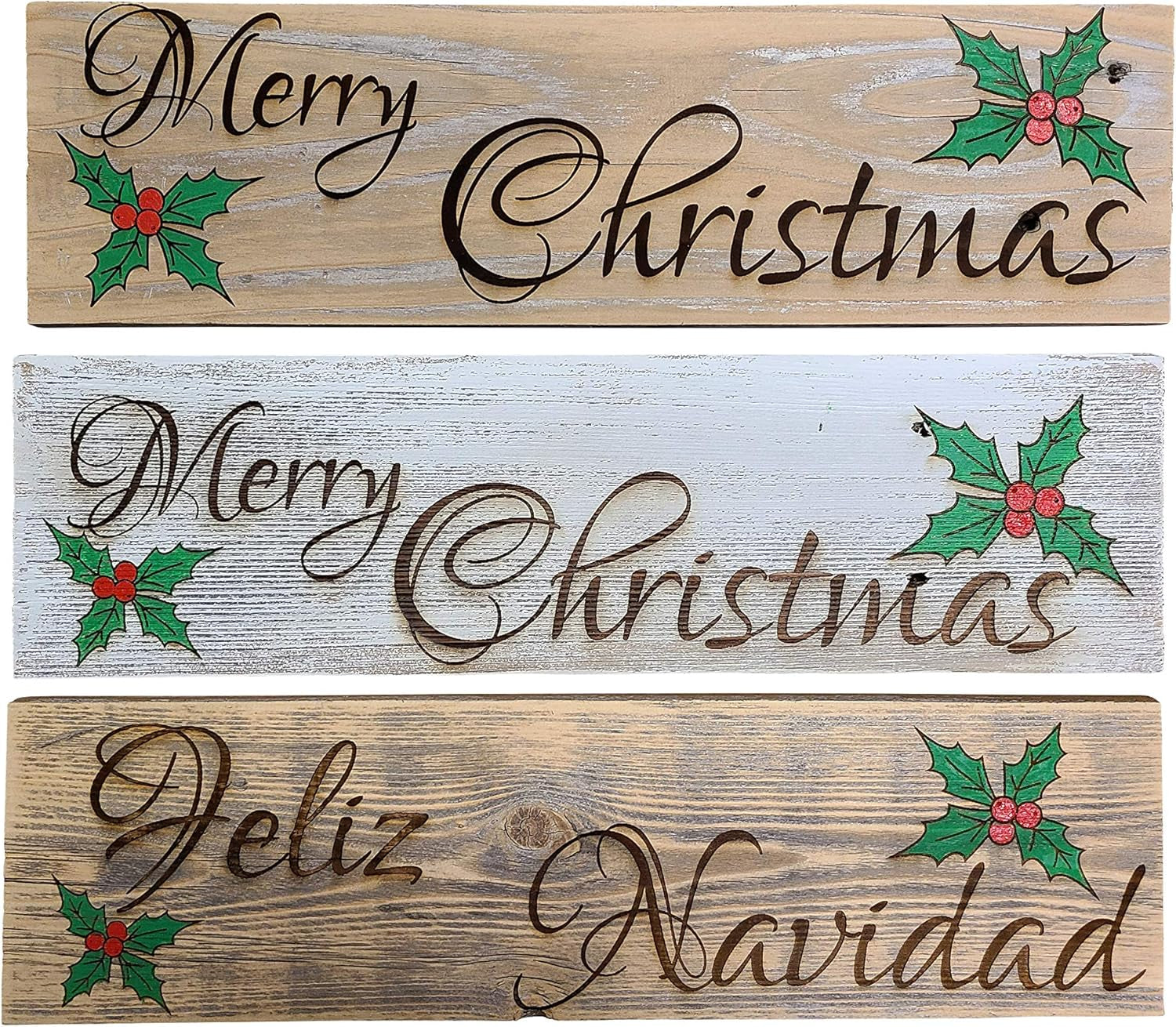 Feliz Navidad - Christmas Engraved Sign on Reclaimed Wood (Weathered, Feliz Navidad)