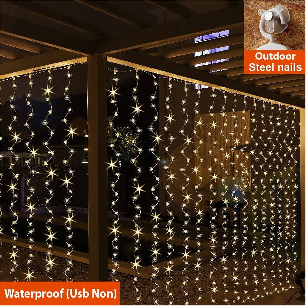 Cortina De Luces LED De 300 Luces Con Control Remoto, 8 Modos, 3 X 3 M