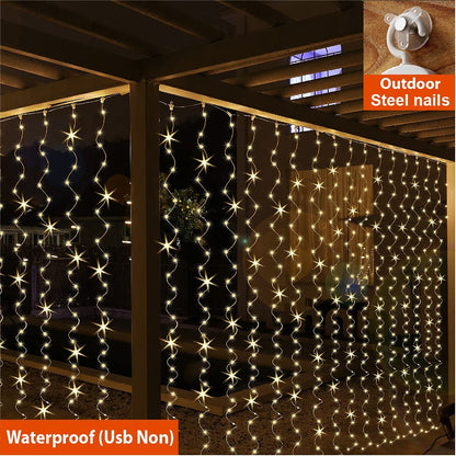 Cortina De Luces LED De 300 Luces Con Control Remoto, 8 Modos, 3 X 3 M