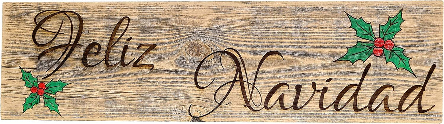 Feliz Navidad - Christmas Engraved Sign on Reclaimed Wood (Weathered, Feliz Navidad)