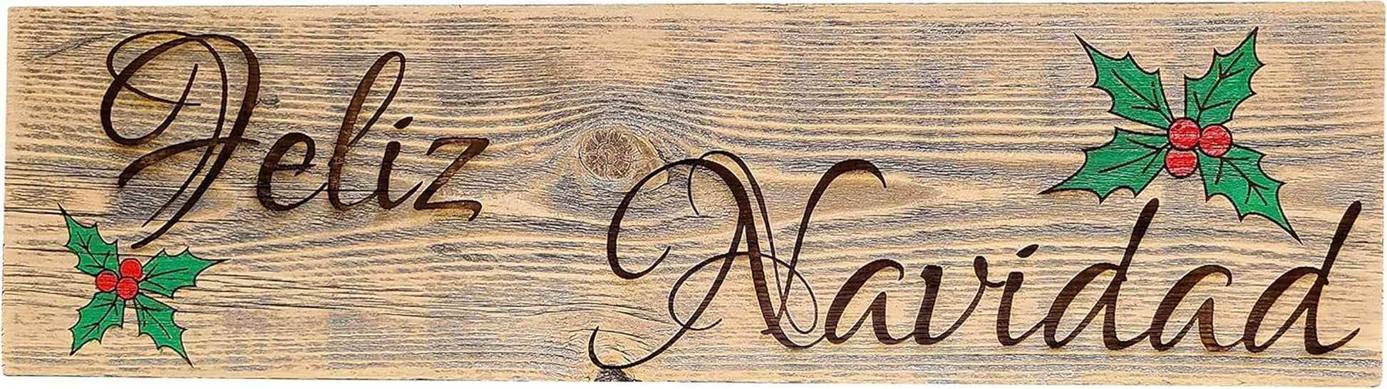 Feliz Navidad - Christmas Engraved Sign on Reclaimed Wood (Weathered, Feliz Navidad)