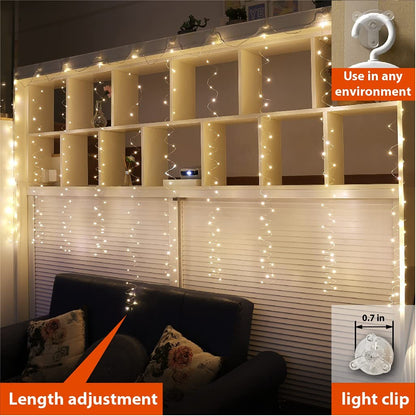 Cortina De Luces LED De 300 Luces Con Control Remoto, 8 Modos, 3 X 3 M
