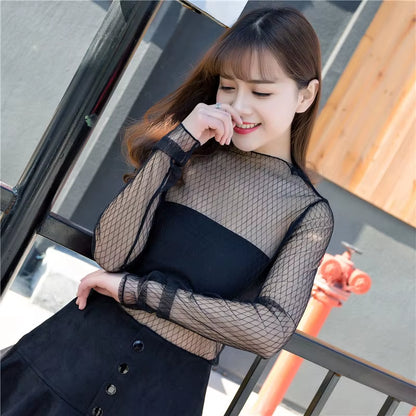 Women Sexy Harajuku Mesh Tops Net See through T Shirt Transparent Undershirt Star Base Top Camisas Femininas Clubwear