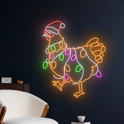 Christmas Chicken Neon Sign, Merry Christmas Rooster Led Sign, Merry Christmas