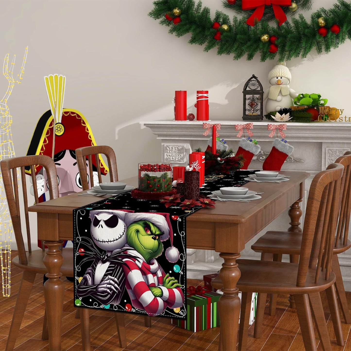 Linen Nightmare before Christmas Jack Skellington Table Runner Merry Christma...