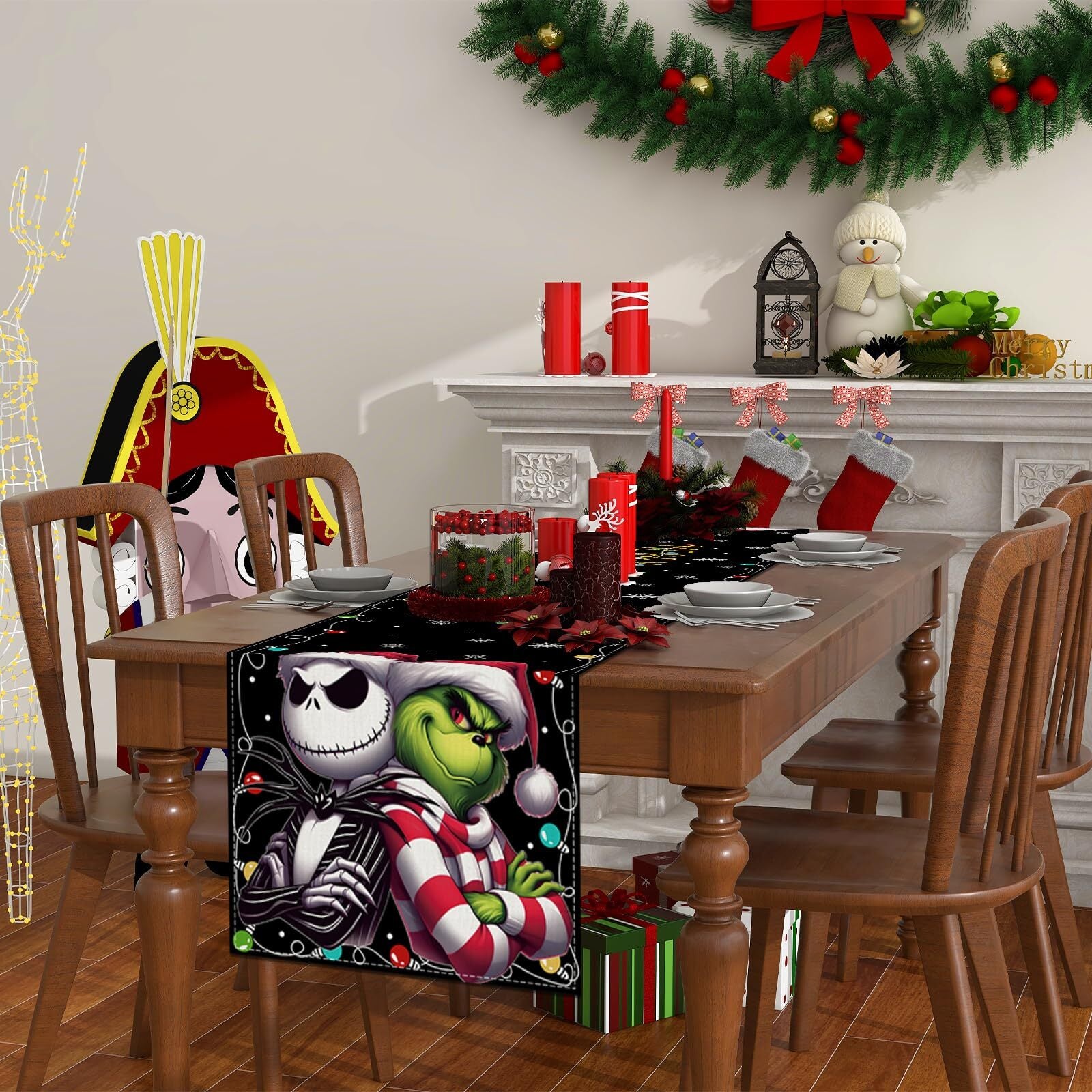 Linen Nightmare before Christmas Jack Skellington Table Runner Merry Christma...