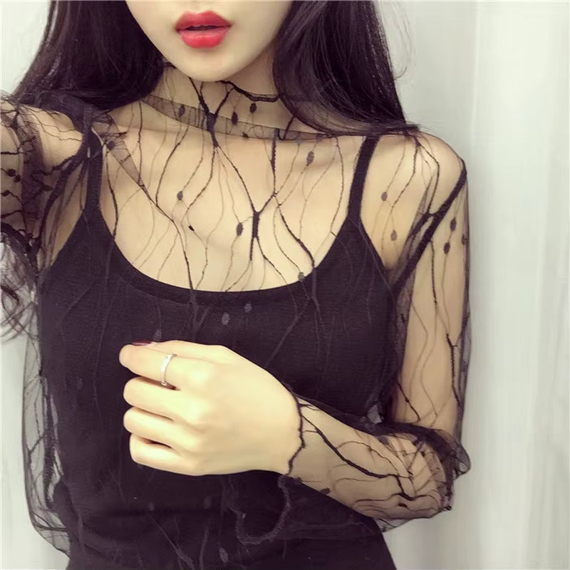 Women Sexy Harajuku Mesh Tops Net See through T Shirt Transparent Undershirt Star Base Top Camisas Femininas Clubwear