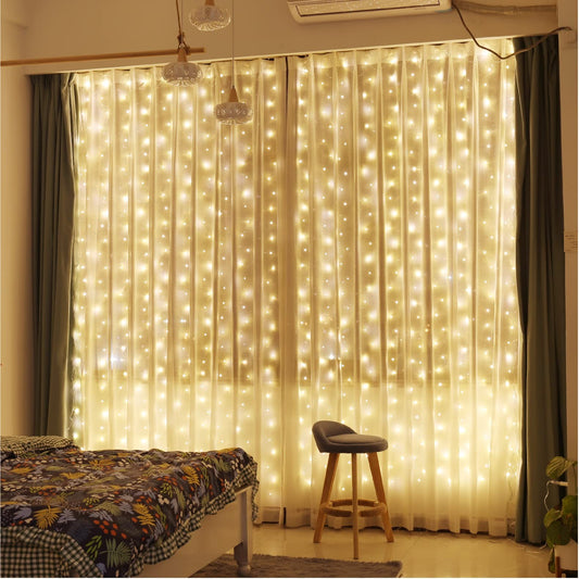 Cortina De Luces LED De 300 Luces Con Control Remoto, 8 Modos, 3 X 3 M