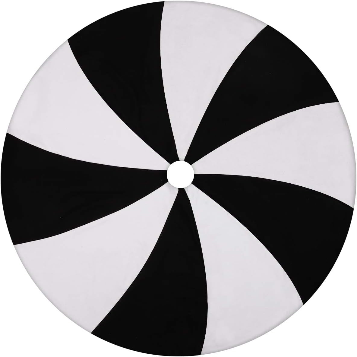 Christmas Halloween Tree Skirt, 48" Large Black and White Lollipop Xmas Tree Rug Mat for 7.5Ft Tree, Black Christmas Decorations Ornaments, Xmas Holiday Party Decor