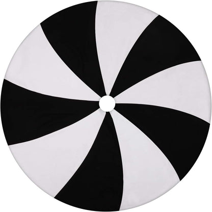 Christmas Halloween Tree Skirt, 48" Large Black and White Lollipop Xmas Tree Rug Mat for 7.5Ft Tree, Black Christmas Decorations Ornaments, Xmas Holiday Party Decor