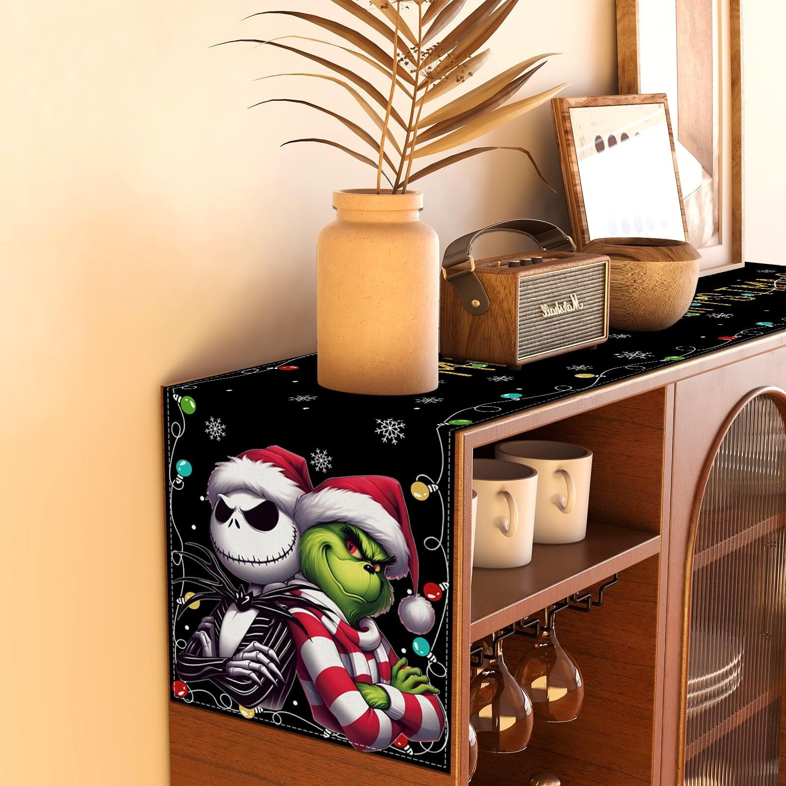 Linen Nightmare before Christmas Jack Skellington Table Runner Merry Christma...