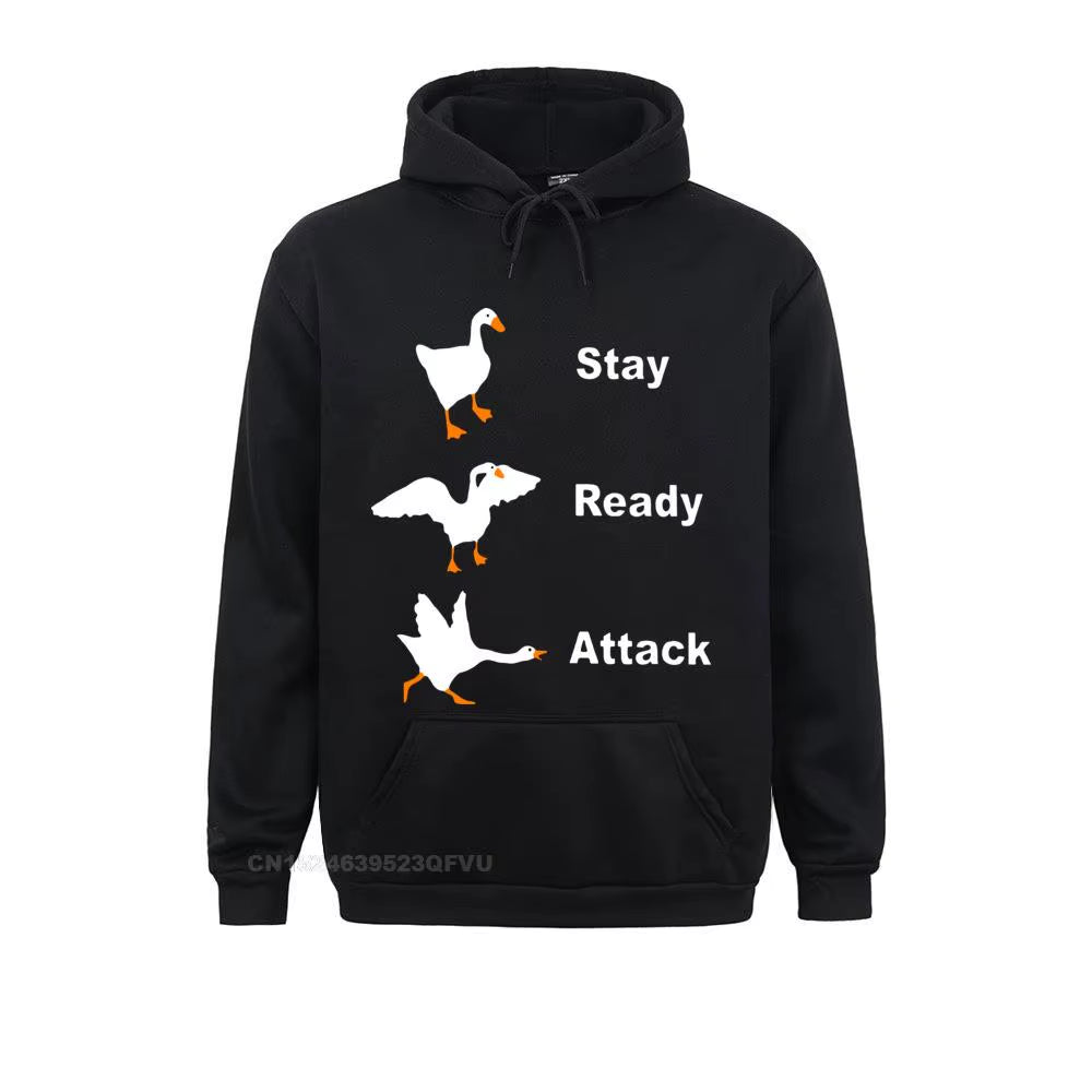 Stay Ready Attack Goose Men Men'S Funny Harajuku Men Untitled Goose Game Pullover Hoodie Camisas Happy New Year Clothing Shirt