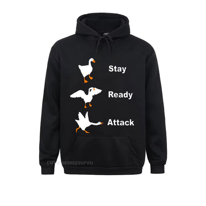 Stay Ready Attack Goose Men Men'S Funny Harajuku Men Untitled Goose Game Pullover Hoodie Camisas Happy New Year Clothing Shirt