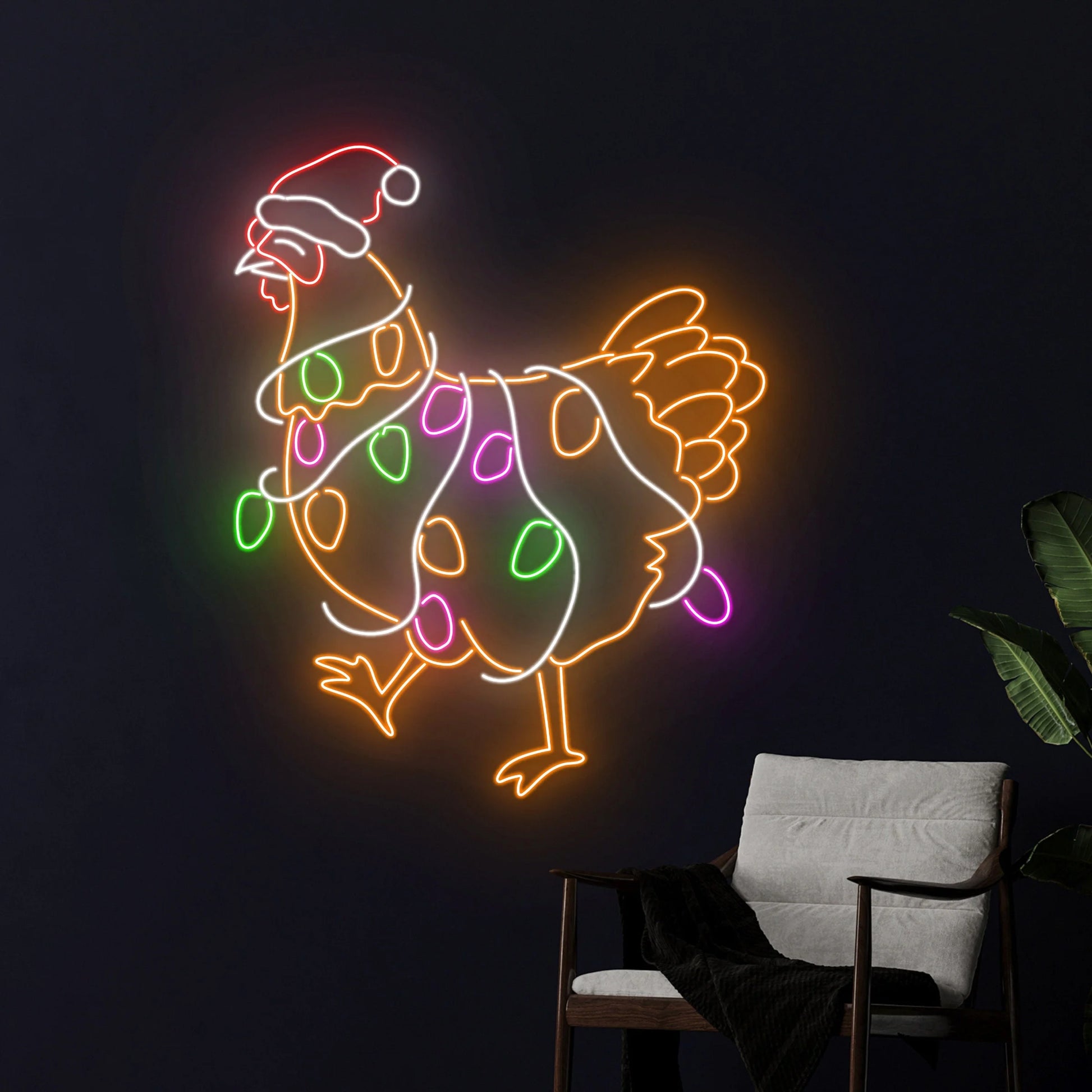 Christmas Chicken Neon Sign, Merry Christmas Rooster Led Sign, Merry Christmas