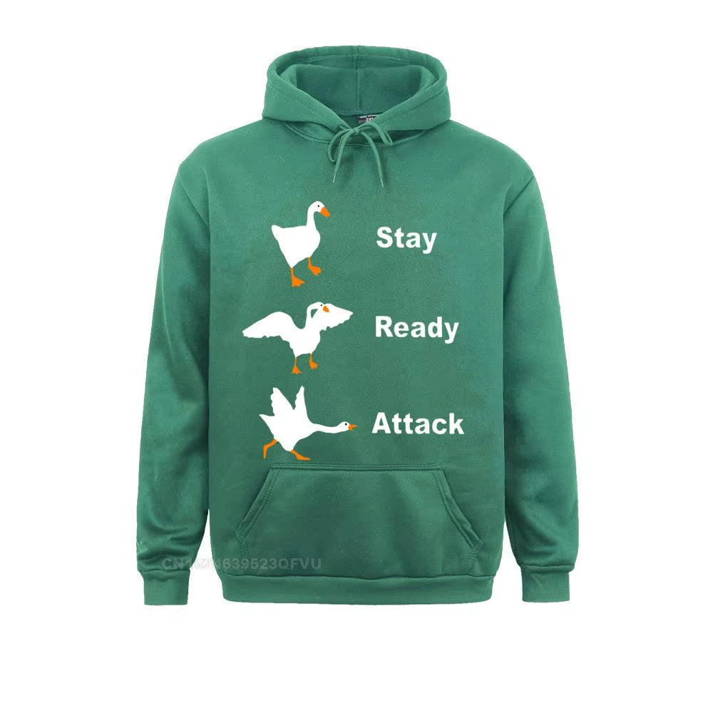 Stay Ready Attack Goose Men Men'S Funny Harajuku Men Untitled Goose Game Pullover Hoodie Camisas Happy New Year Clothing Shirt