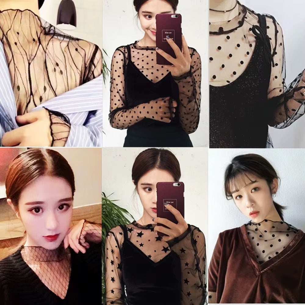 Women Sexy Harajuku Mesh Tops Net See through T Shirt Transparent Undershirt Star Base Top Camisas Femininas Clubwear