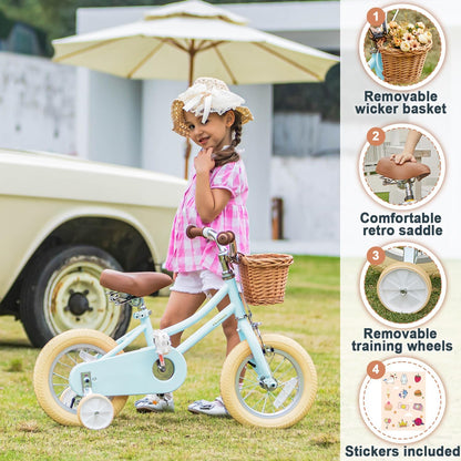 Girls Bike with Basket for 2-12 Years Old Kids, 12 14 16 18 20 Inch Bicycle with Bell Training Wheels, Multiple Colors