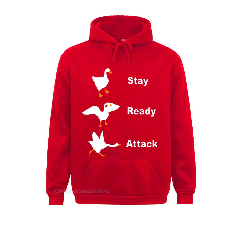 Stay Ready Attack Goose Men Men'S Funny Harajuku Men Untitled Goose Game Pullover Hoodie Camisas Happy New Year Clothing Shirt