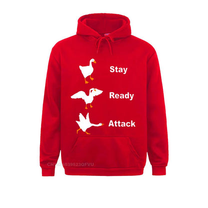 Stay Ready Attack Goose Men Men'S Funny Harajuku Men Untitled Goose Game Pullover Hoodie Camisas Happy New Year Clothing Shirt