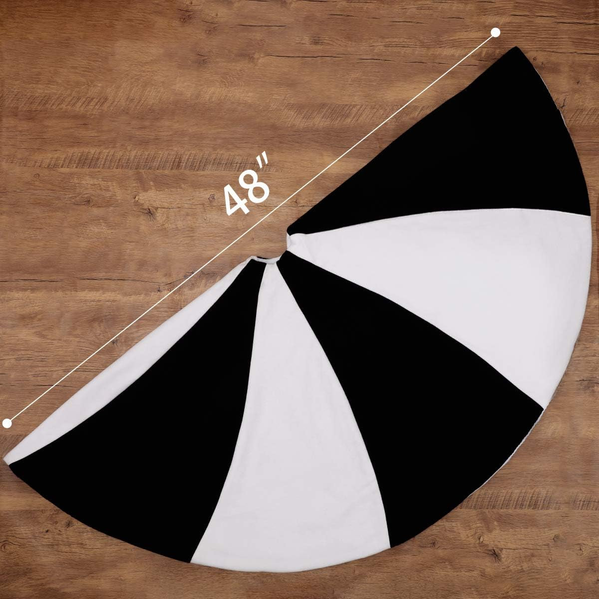 Christmas Halloween Tree Skirt, 48" Large Black and White Lollipop Xmas Tree Rug Mat for 7.5Ft Tree, Black Christmas Decorations Ornaments, Xmas Holiday Party Decor