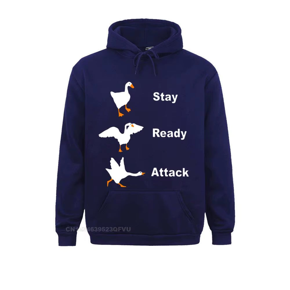 Stay Ready Attack Goose Men Men'S Funny Harajuku Men Untitled Goose Game Pullover Hoodie Camisas Happy New Year Clothing Shirt